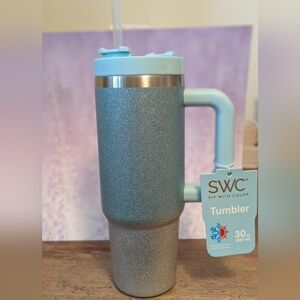 Blue Glitter Tumbler with Handle - 30 oz